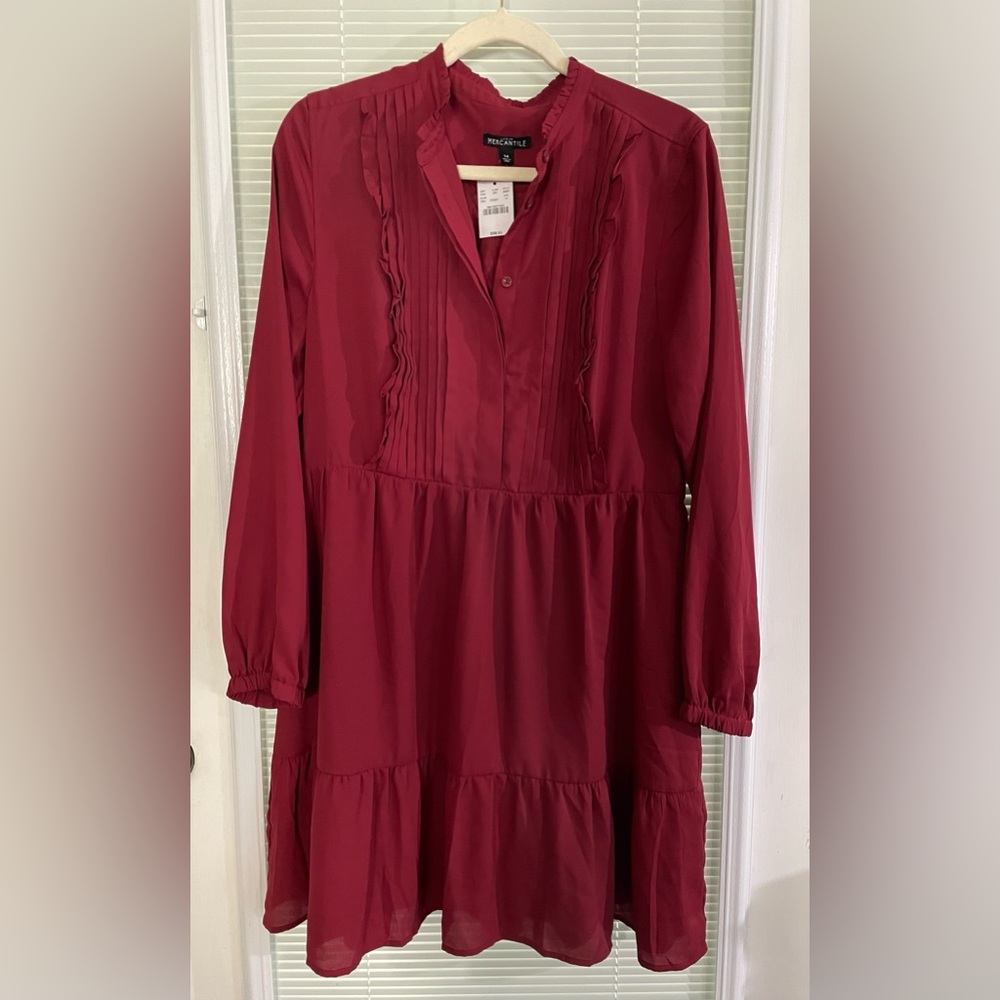 J. Crew Factory Red Mock Neck Long Sleeve Sundress